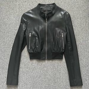 BCBGMAXAZRIA Black Leather Bomber Jacket Women’s Size Small
